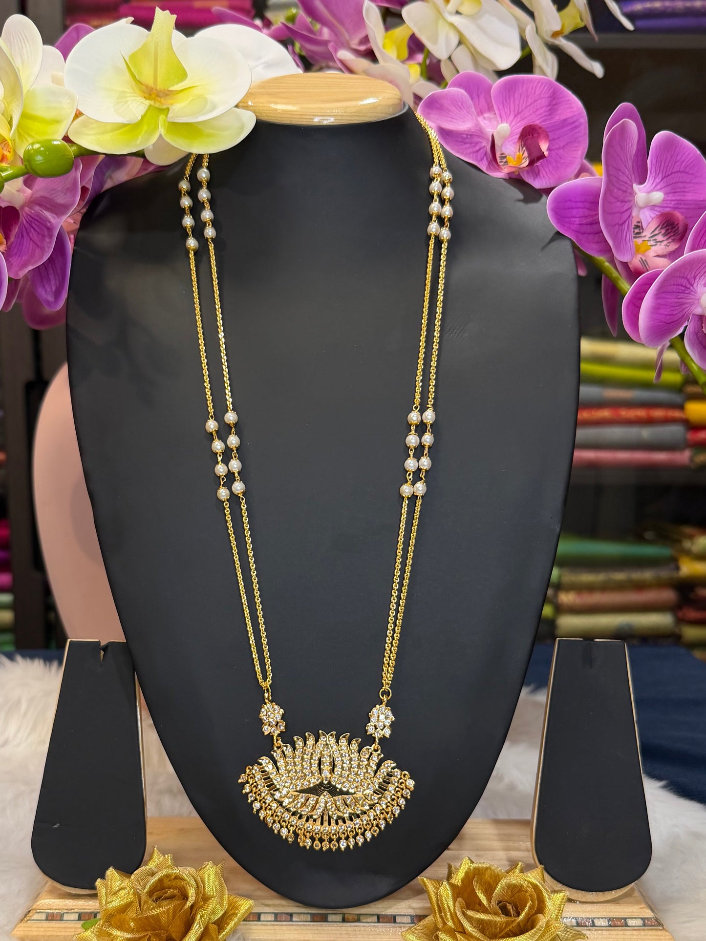 Impon Indian Necklace White Lotus Pathakkam Haram Jewellery N30