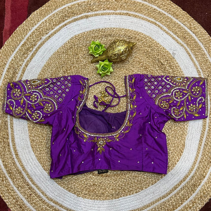 38” M Size 8 Aari Worked Sari Blouse Indian Saree Purple B306
