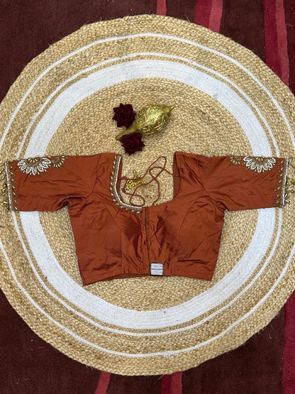 36” Small size Aari Worked Sari Blouse Indian Saree Copper Top B200