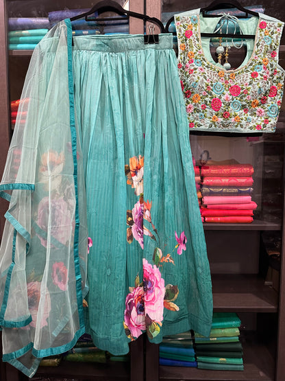40” Indian Size Large size 10 Green Floral Lehenga L001