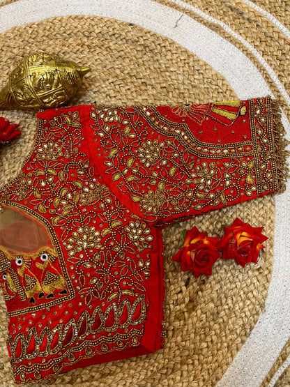 40” Bridal Aari hand Worked Sari Blouse Indian Top Choli Silk Red B35