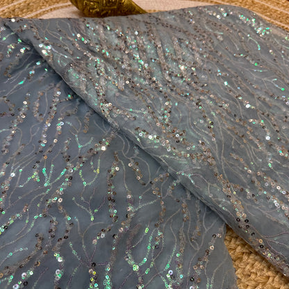 Net Sari Indian Bollywood Sequins Designer Fancy Party wear Saree  Z2