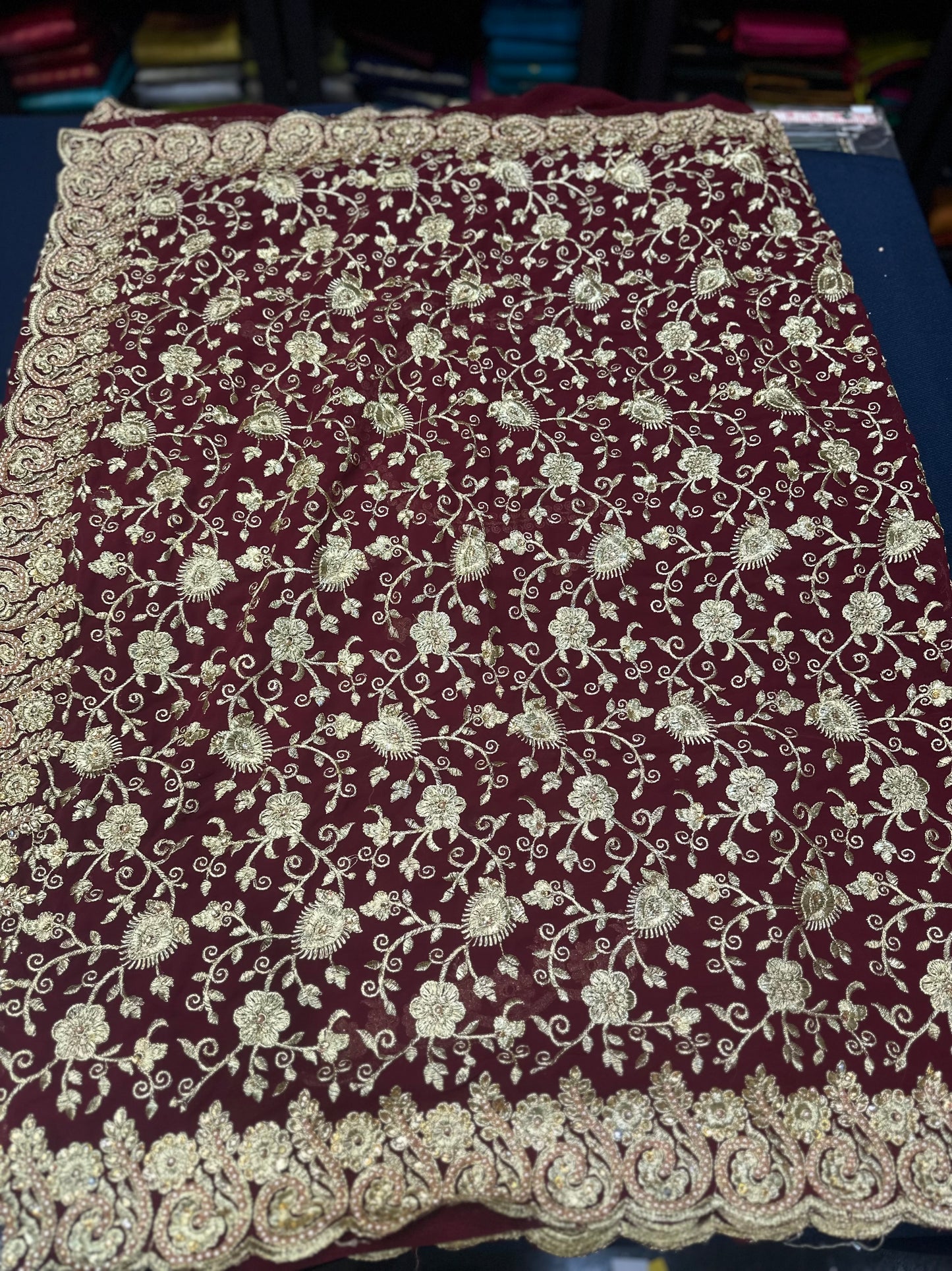 Maroon Fancy Party wear Georgette Pearl Sari Indian Saree S46