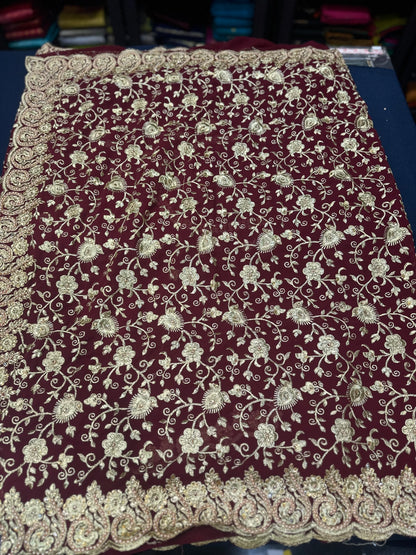 Maroon Fancy Party wear Georgette Pearl Sari Indian Saree S46