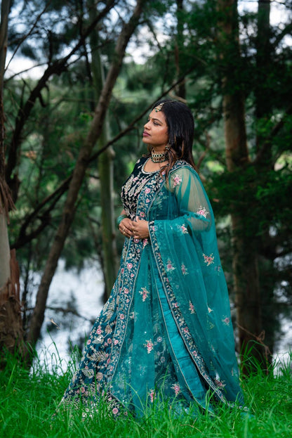 Medium 38” with margin Indian Lehenga Green Velvet Lehnga L4