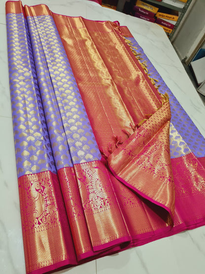 Bridal Tissue Kanchipuram Pure Silk Saree Purple & Pink Kanjivaram Sari| SPK148