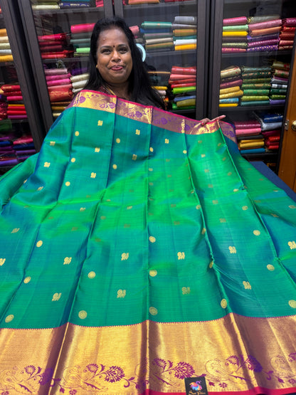 Kanchipuram Pure Silk handloom Saree Indian Kanjivaram Green Red Sari SPK429