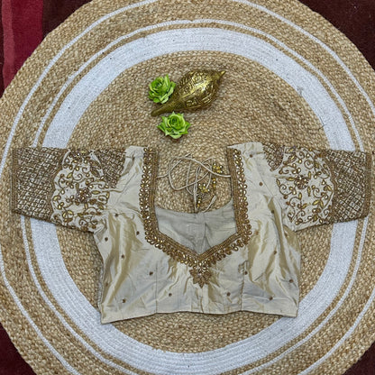 38” M Size 8 Aari Worked Sari Blouse Indian Saree Top Beige B279