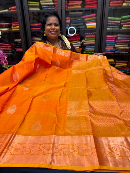 Kanchipuram Pure Silk Saree Bridal Orange Kanjivaram Sari SPK297