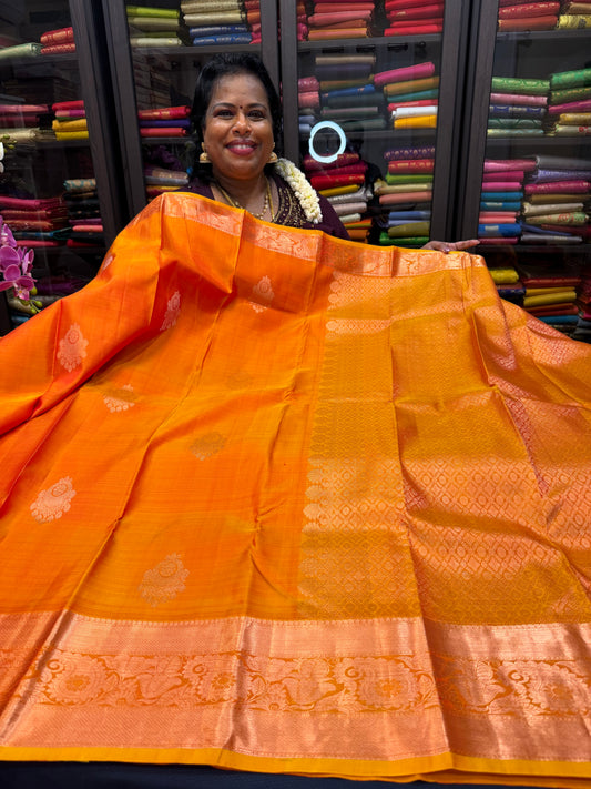 Kanchipuram Pure Silk Saree Bridal Orange Kanjivaram Sari SPK297