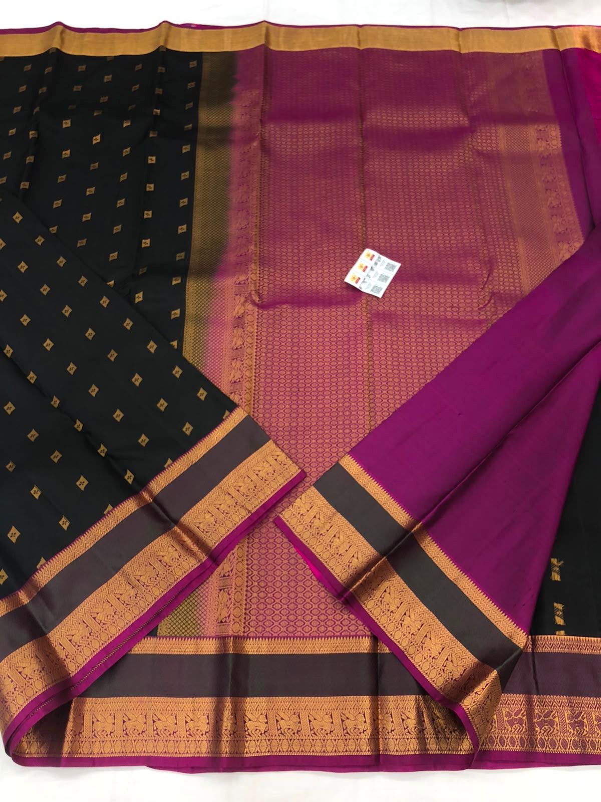 Kanchipuram Pure Silk Saree Bridal Indian Black Kanjivaram Sari SPK331