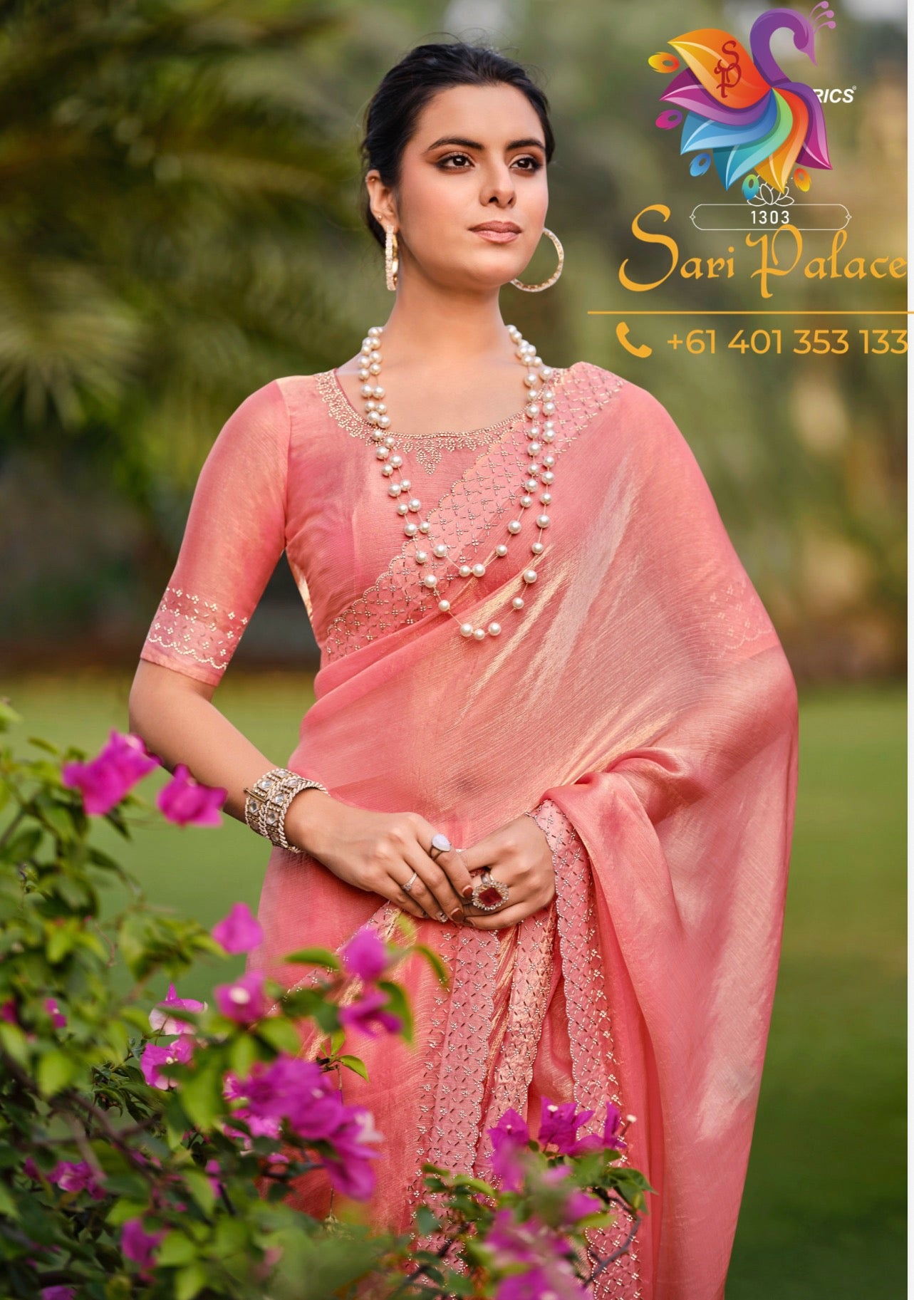 Peach Indian Fancy Party wear Saree Fendi Silk Sari S138
