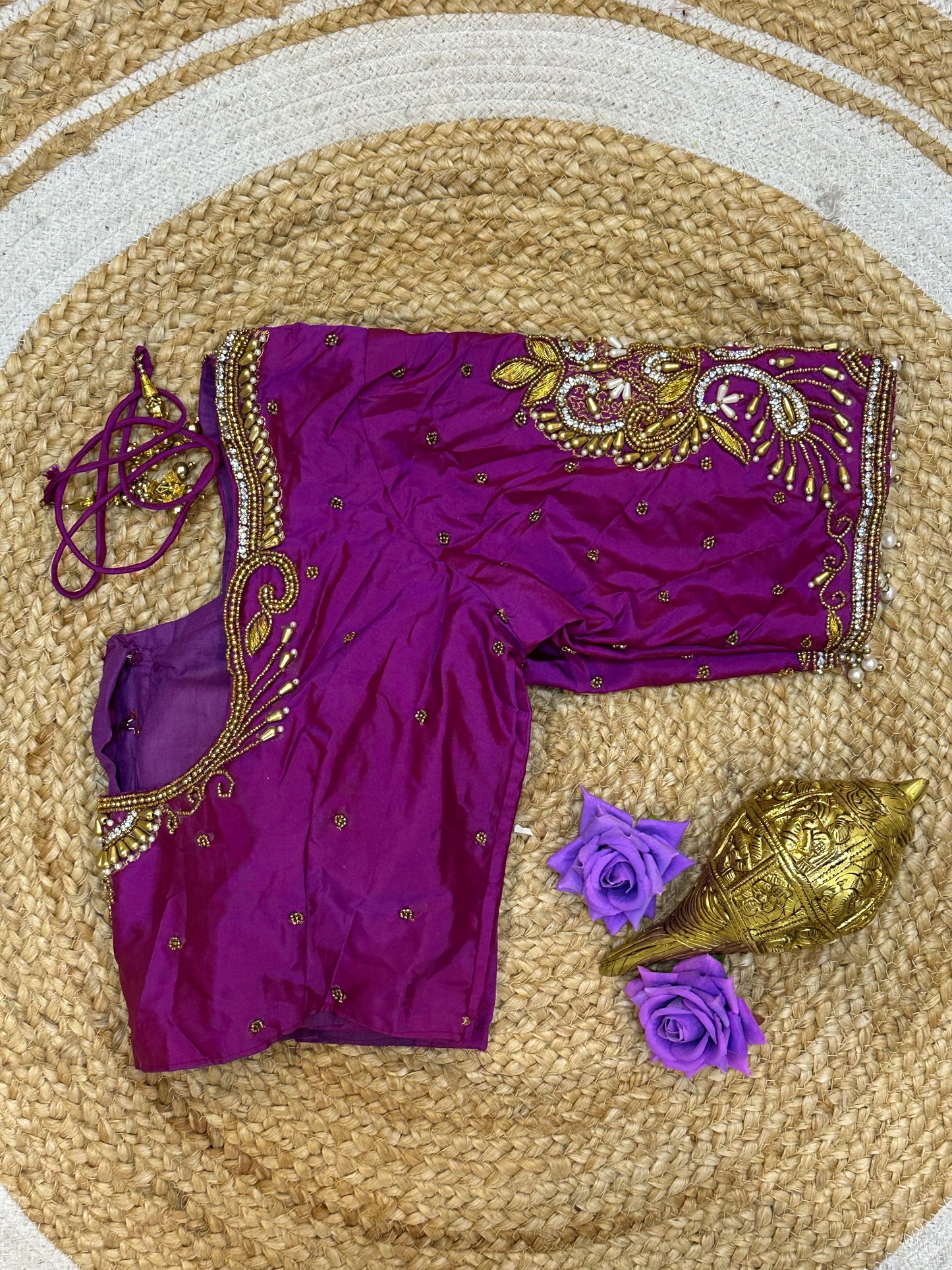 36” Small size Aari Worked Sari Blouse Indian Saree Magenta/Purple B211