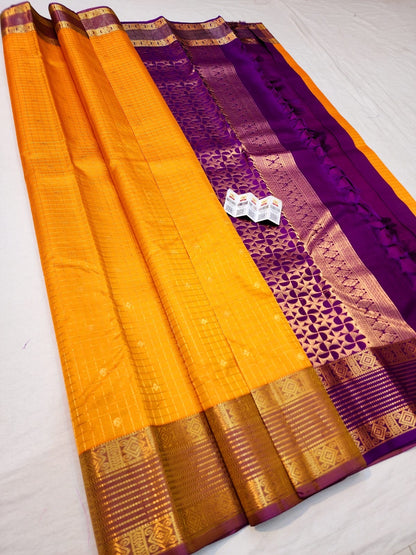 Kanchipuram Pure Silk Saree Bridal Yellow Kanjivaram Sari SPK253