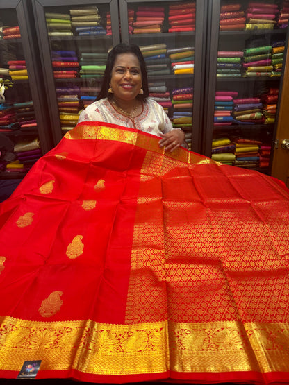 Kanchipuram Pure Silk handloom Saree Indian Kanjivaram Red Sari SPK360