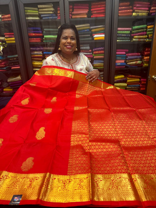 Kanchipuram Pure Silk handloom Saree Indian Kanjivaram Red Sari SPK360