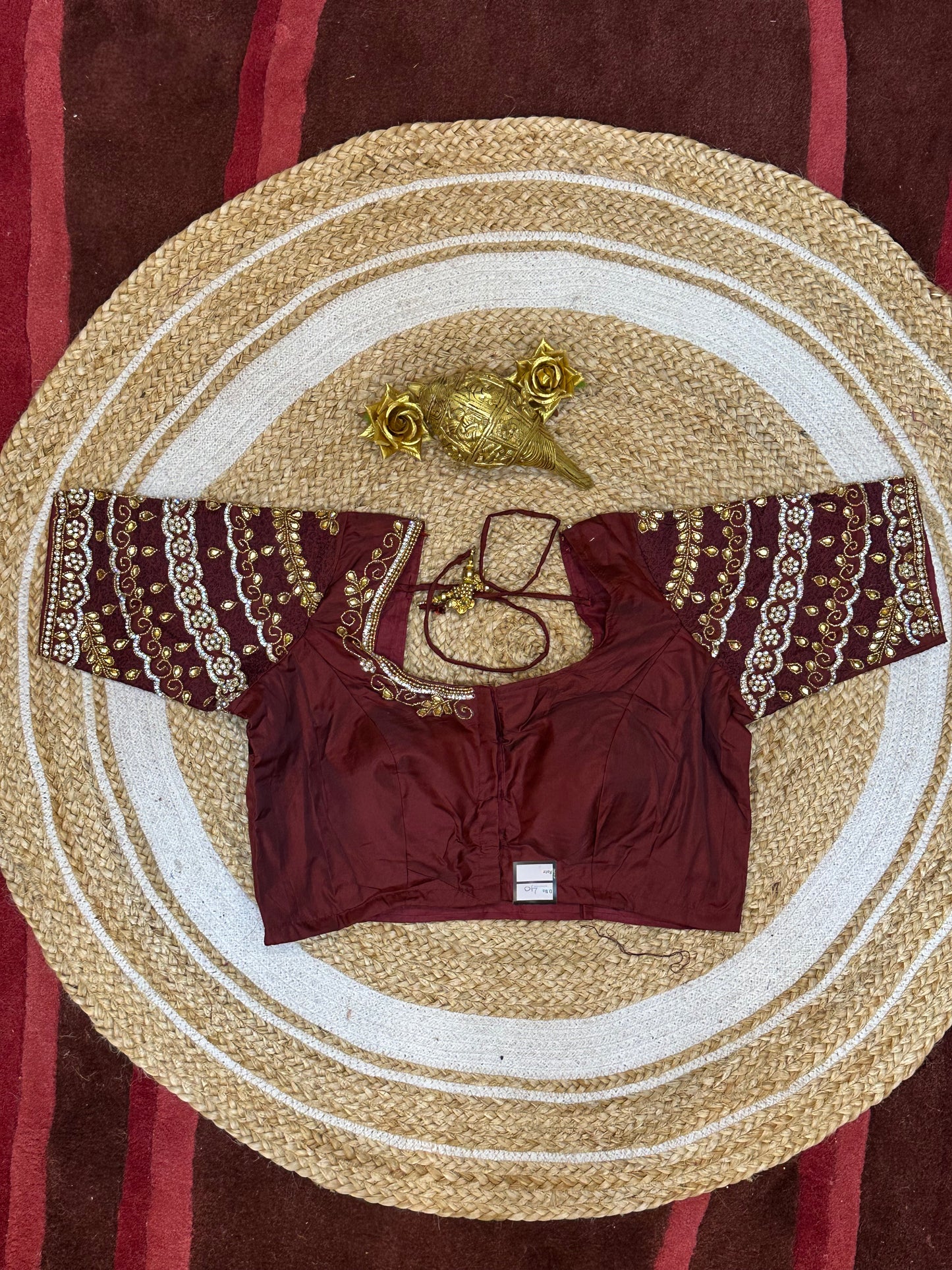 40” Size 10 Aari Worked Sari Blouse Indian Saree Top Silk Maroon B80