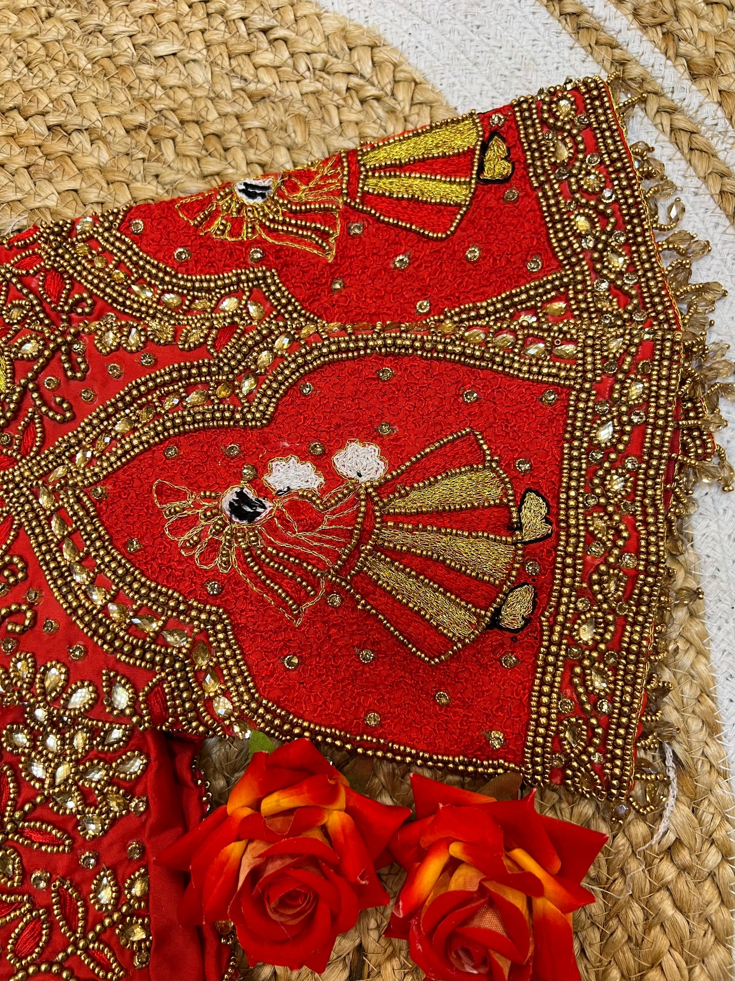 40” Bridal Aari hand Worked Sari Blouse Indian Top Choli Silk Red B35