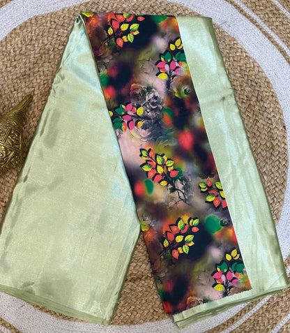 Fancy Party wear Satin Sari Indian Casual Pista Green Saree S99