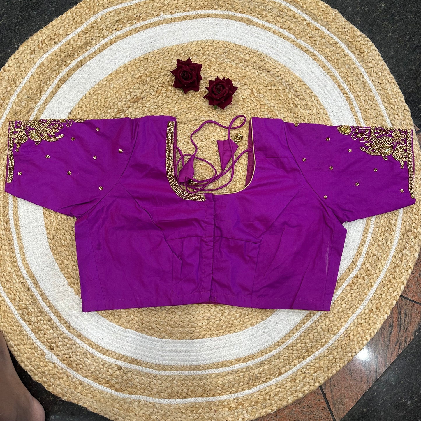46” Size 16 Aari Worked Sari Blouse Indian Saree Top Silk Magenta B416