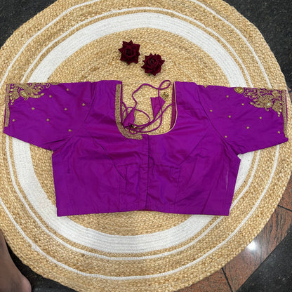 46” Size 16 Aari Worked Sari Blouse Indian Saree Top Silk Magenta B416