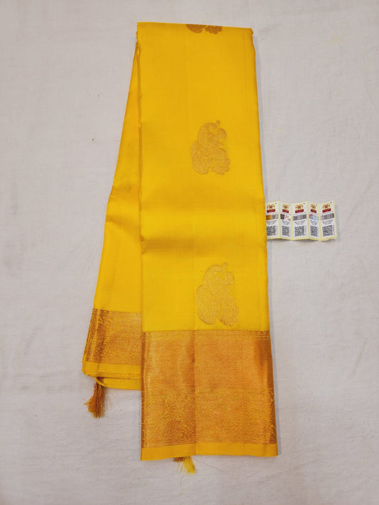 Kanchipuram Pure Silk Saree Yellow with Copper Kanjivaram Sari| SPK186