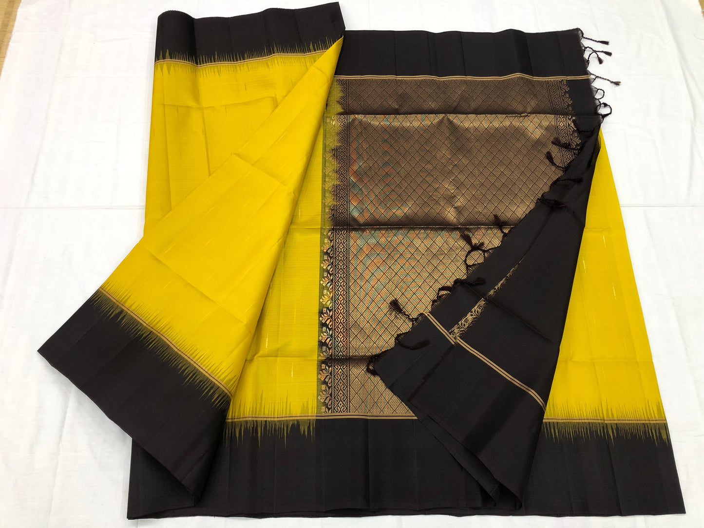 Kanchipuram Pattu Soft Silk Indian Saree Pure Silk Sari Yellow| SS21