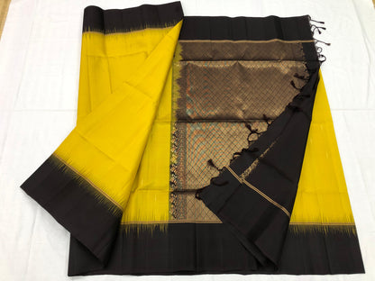 Kanchipuram Pattu Soft Silk Indian Saree Pure Silk Sari Yellow| SS21