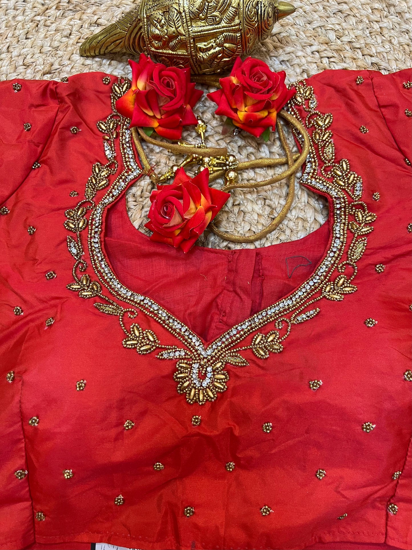 40” Bridal Aari hand Worked Sari Blouse Indian Top Choli Silk Red B36