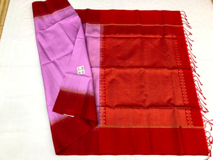 Pattu Soft Silk Indian Saree Pure Silk Sari Lavender Red SS49