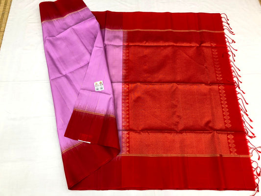 Pattu Soft Silk Indian Saree Pure Silk Sari Lavender Red SS49