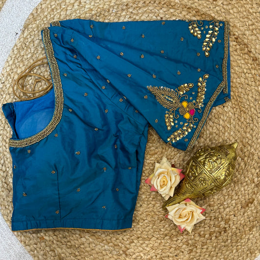 42” XL Size 12 size Aari Worked Sari Blouse Indian Saree Top Blue B321