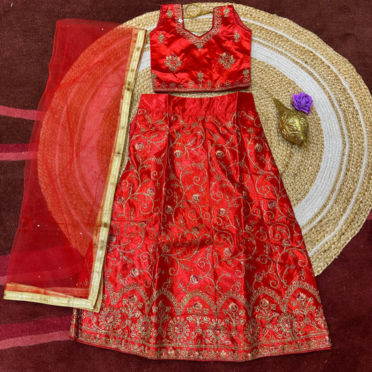 28” Size Age 5 to 6 Red Indian Lehenga Pavadai Sattai Skirt Top Lahenga G81