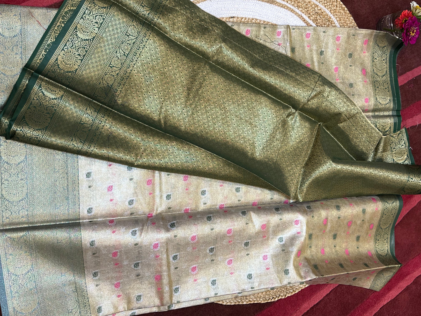 Tissue Silk brocade Sari Indian Fancy Saree Blue & Golden S18