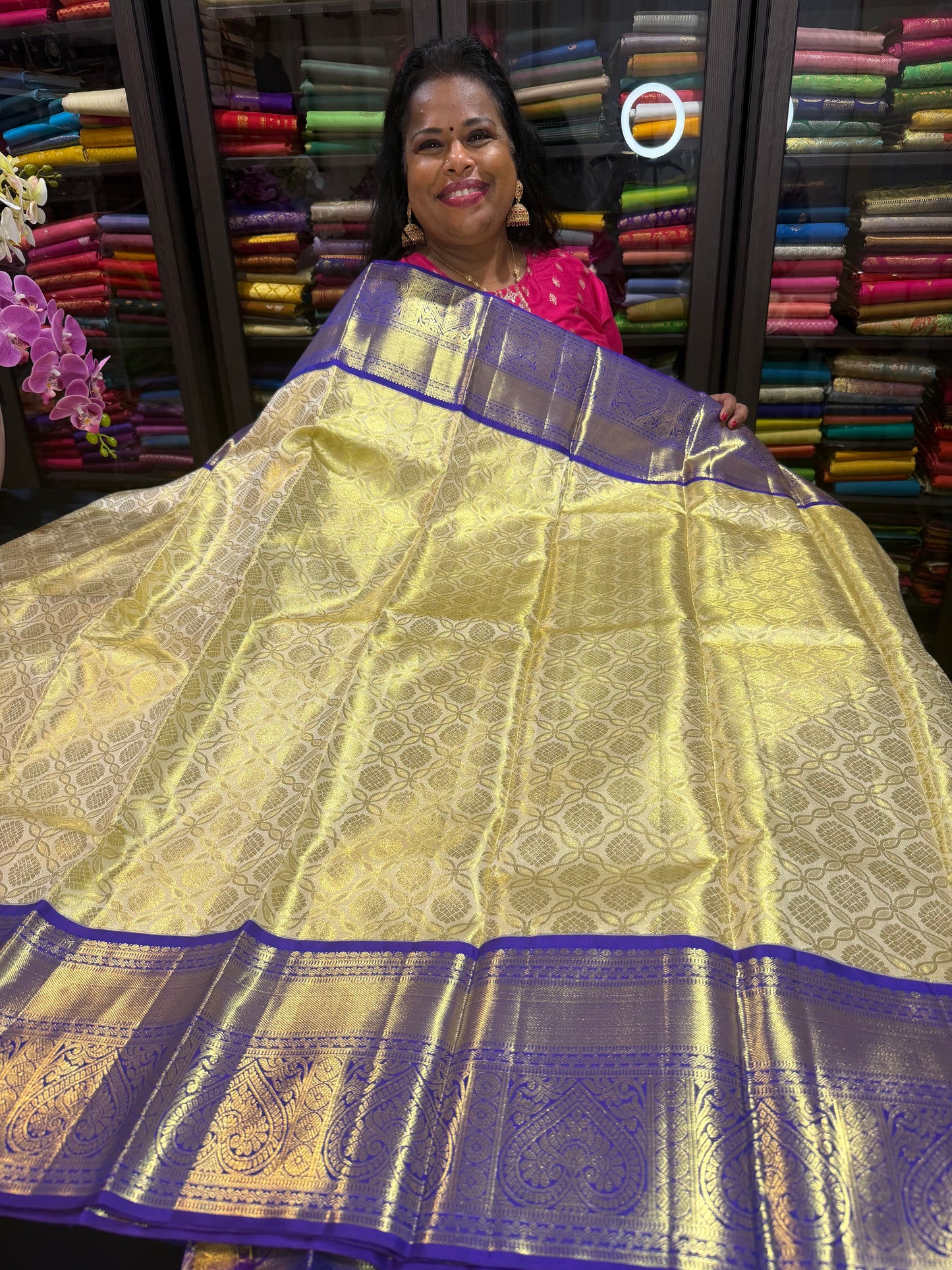Kanchipuram Pure Silk Bridal Tissue Saree Indian Kanjivaram Sari SPK369