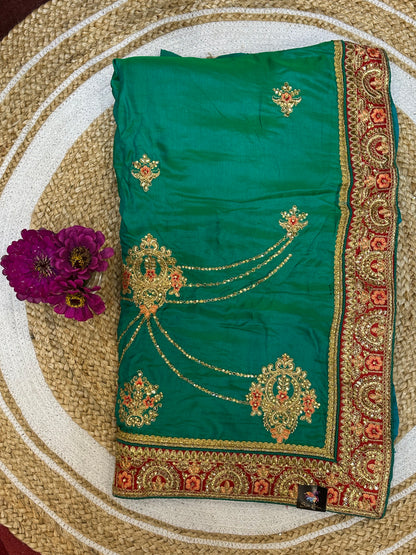 Green  Fancy Party wear Sari Indian Saree S39