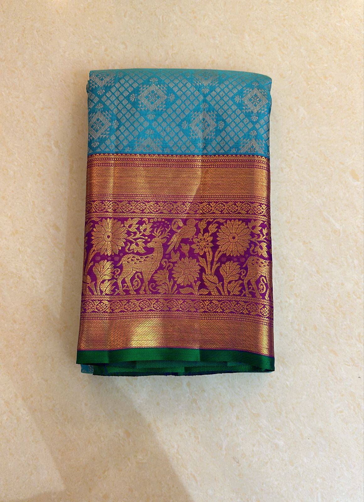 1g Gold Kanchipuram Pure Silk Saree Blue Pink Kanjivaram Sari| SPK