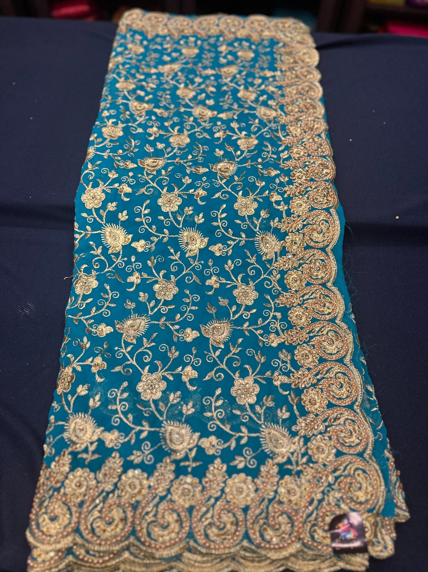 Blue Fancy Party wear Georgette Sari Indian Pearl Saree S44