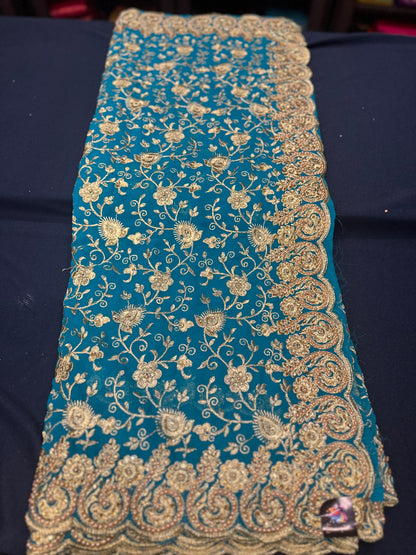 Blue Fancy Party wear Georgette Sari Indian Pearl Saree S44