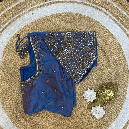 42” XL Size 12 size Aari Worked Sari Blouse Indian Saree Top Blue B232