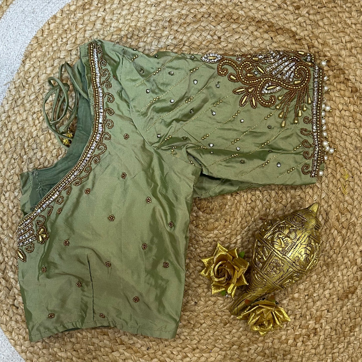 38” M Size 8 Aari Worked Sari Blouse Indian Saree Top Pista Green B286