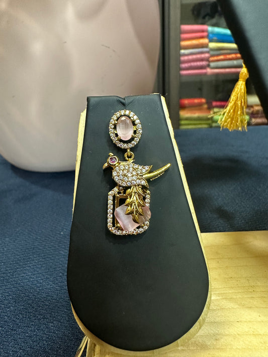 Indian Victorian Polish Peacock Brass Necklace & Earrings Jewellery Set N74