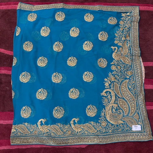 Georgette Sari Indian Fancy Party wear Saree Blue V3