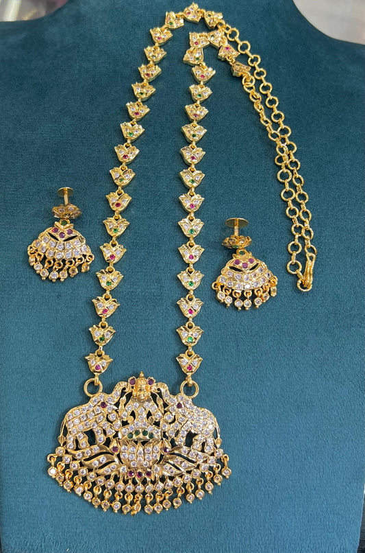 Indian Impon Necklace & Earrings Jewellery Set Haram Multi N73