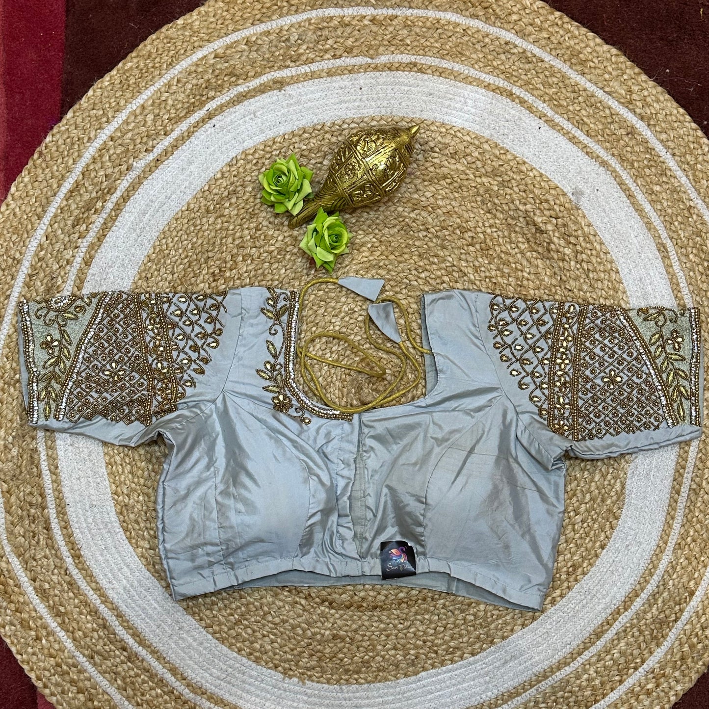 38” M Size 8 Aari Worked Sari Blouse Indian Saree Top Silver B304