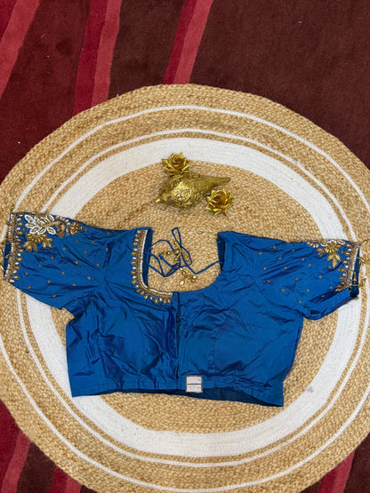 42” XL Size 12 size Aari Worked Sari Blouse Indian Saree Top Blue B159
