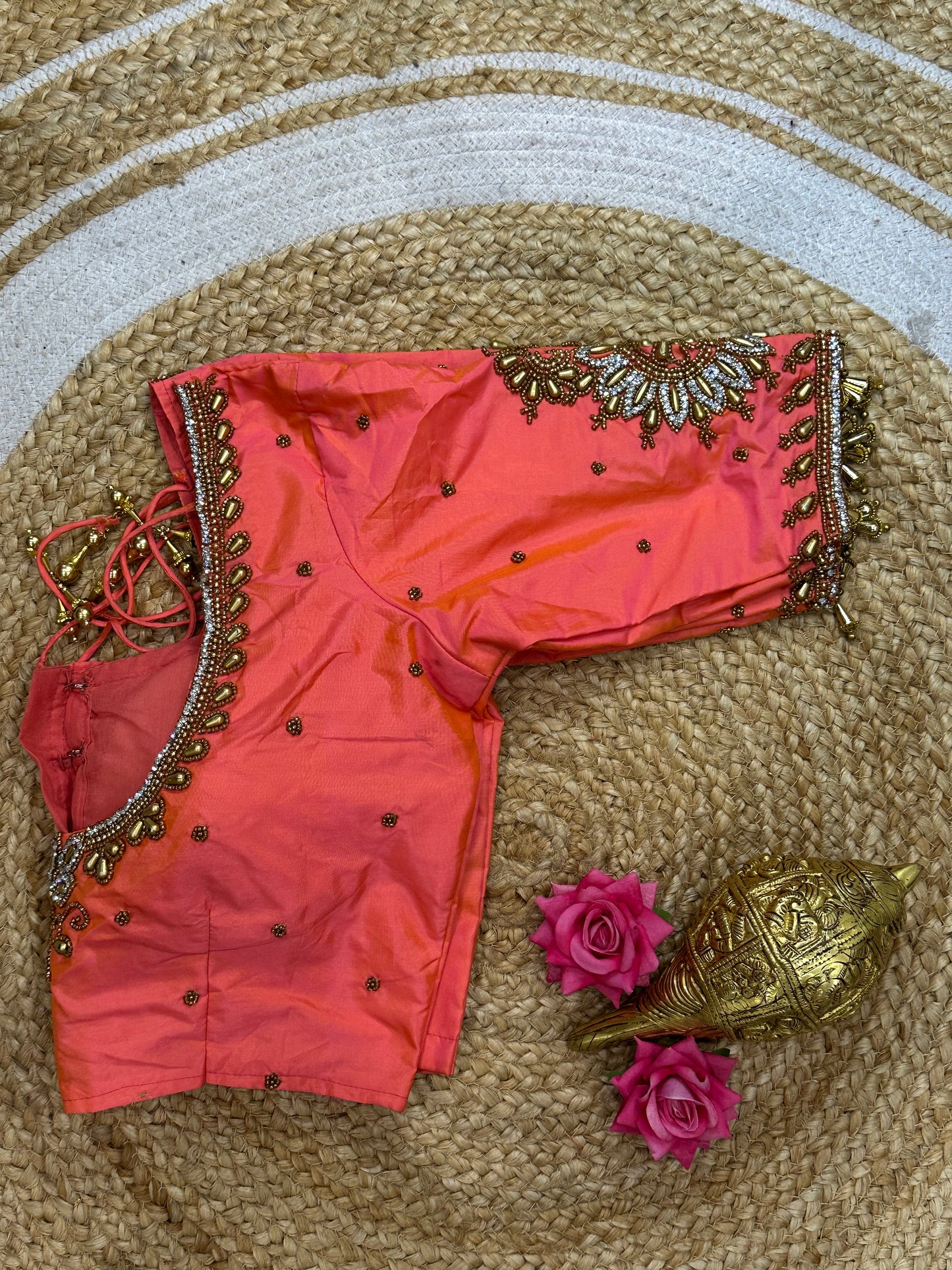 36” Small size Aari Worked Sari Blouse Indian Saree Metallic Green B202