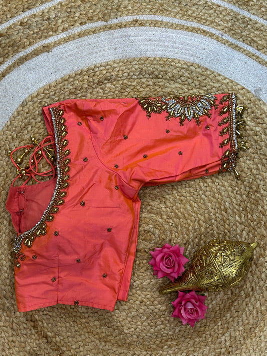 36” Small size Aari Worked Sari Blouse Indian Saree Metallic Green B202