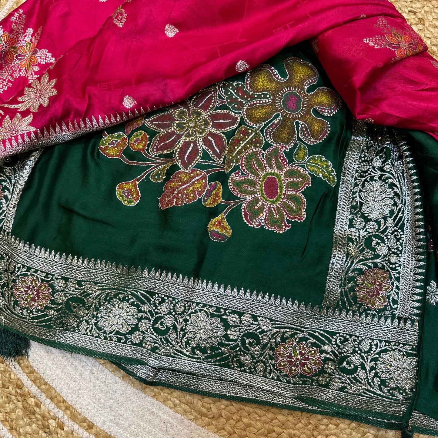 Blue Pink Sari Indian Fancy Stonework Party wear Silk Saree S145