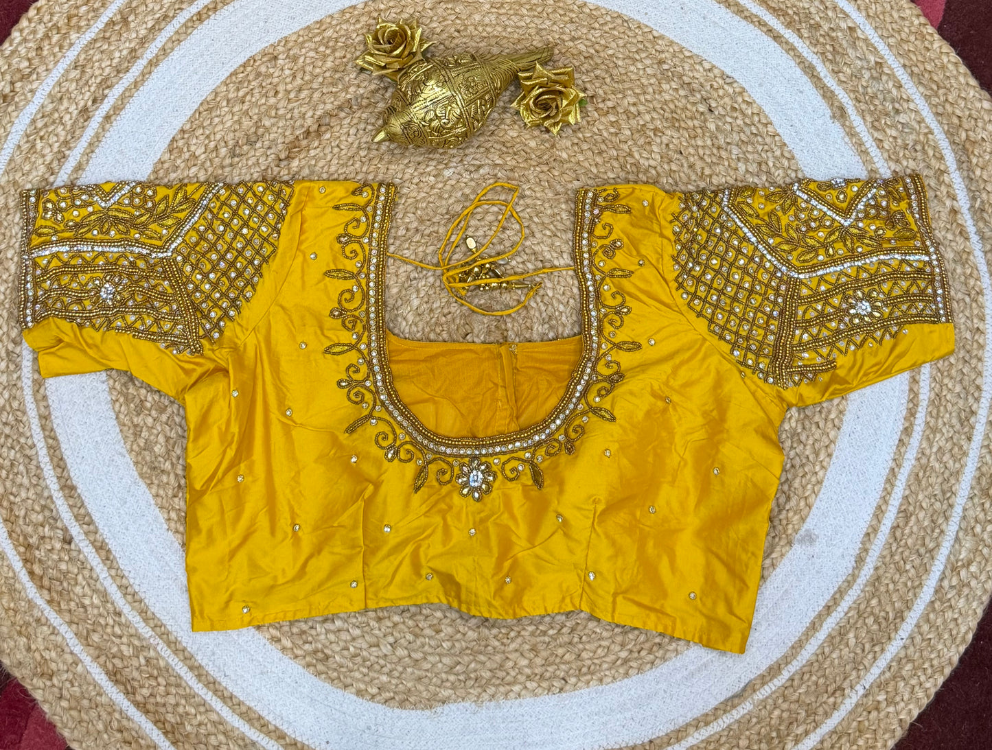 42” XL Size 12 size Aari Worked Sari Blouse Indian Saree Top Yellow B147